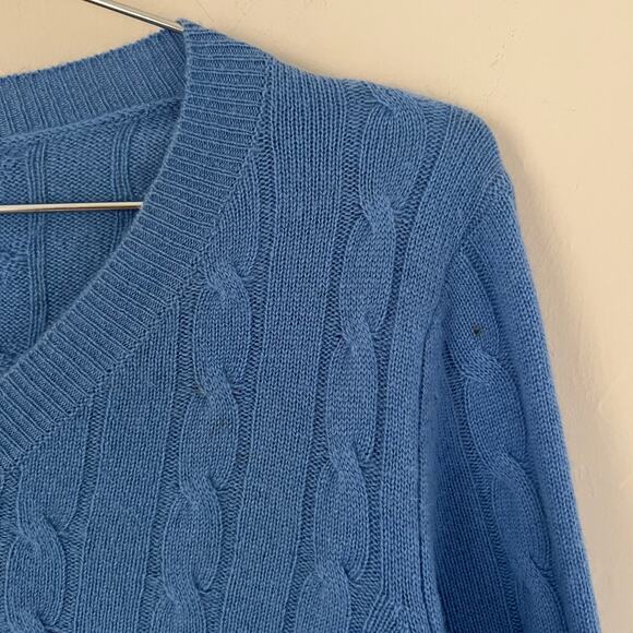 Peck & Peck 100% Cashmere Blue V-Neck Cable Knit Sweater Women's Size L - Picture 4 of 5